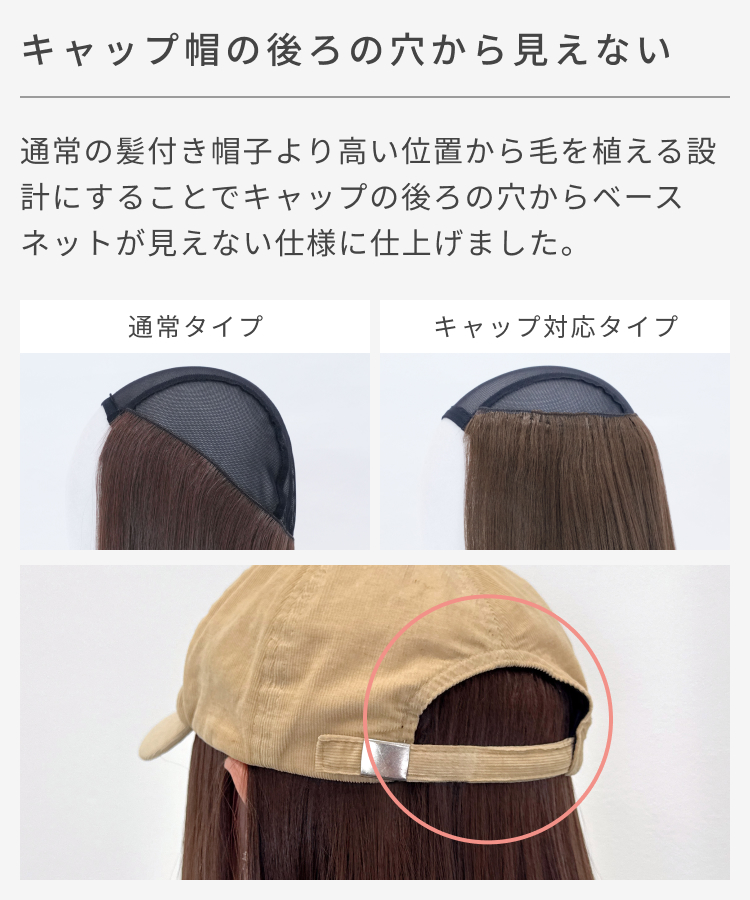 帽子ウィッグ/【キャップ対応タイプ】前髪取り外し式髪付き帽子
