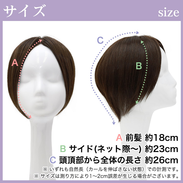 ヘアピースの寸法サイズ写真