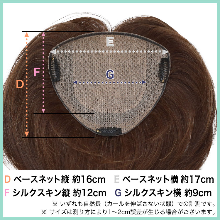 ヘアピース裏面寸法サイズ写真