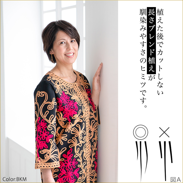 植えた後でカットしない「長さブレンド植え」が、アクアドールのヘアピースの馴染みやすさのヒミツです。