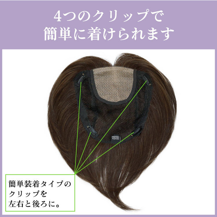 4つのクリップで簡単に着けられます。簡単装着タイプのクリップを左右と後ろに。