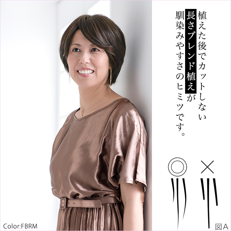 植えた後でカットしない「長さブレンド植え」が、アクアドールのヘアピースの馴染みやすさのヒミツです。