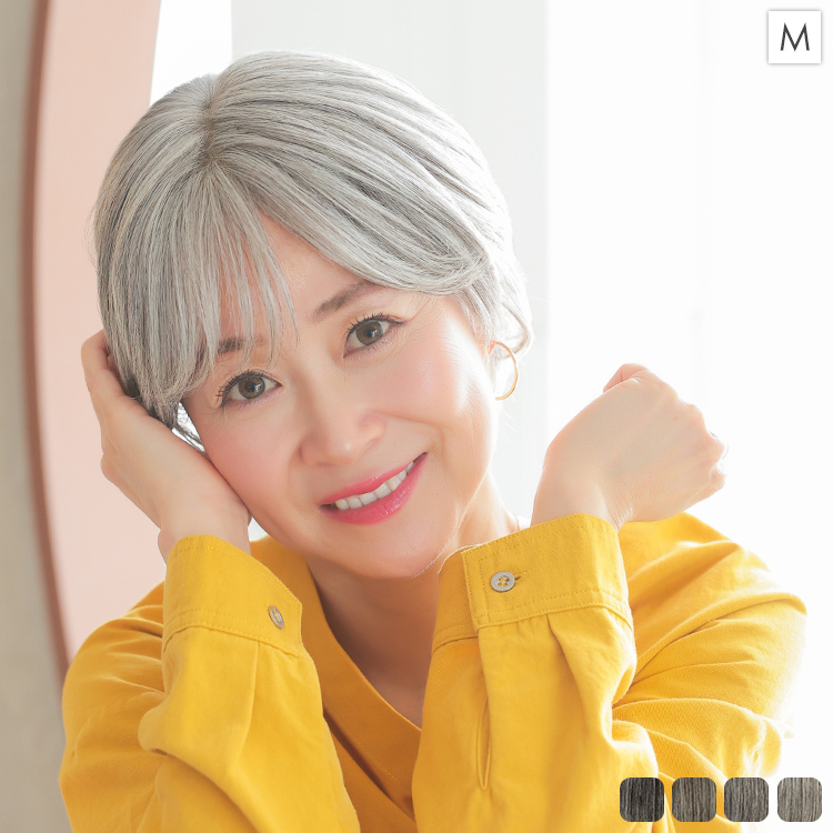 医療用ウィッグ ショート/ヴィーナス グレイヘア りんかすっきりショート人毛MIX[pwm017]