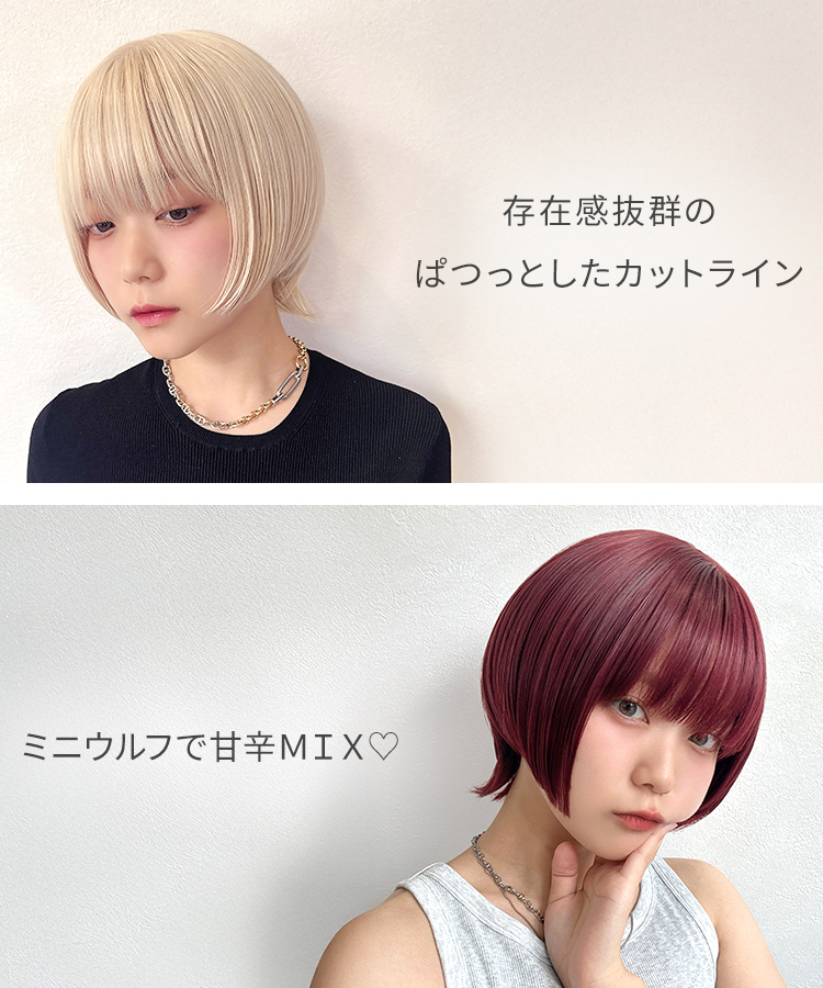 クラッシュ姫ウルフのコンセプト画像。存在感抜群のぱつっとしたカットライン。ミニウルフで甘辛ミックス。