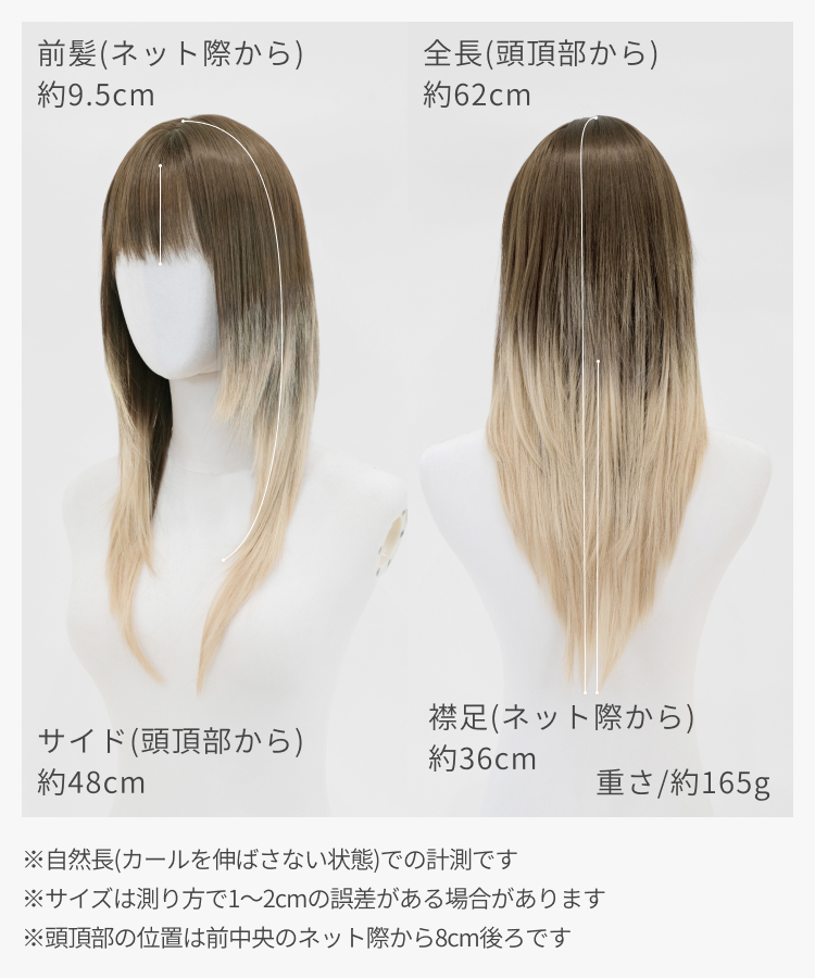 ウィッグ ロング/y2kニュアンスハッシュグラデ [wg377]のサイズ