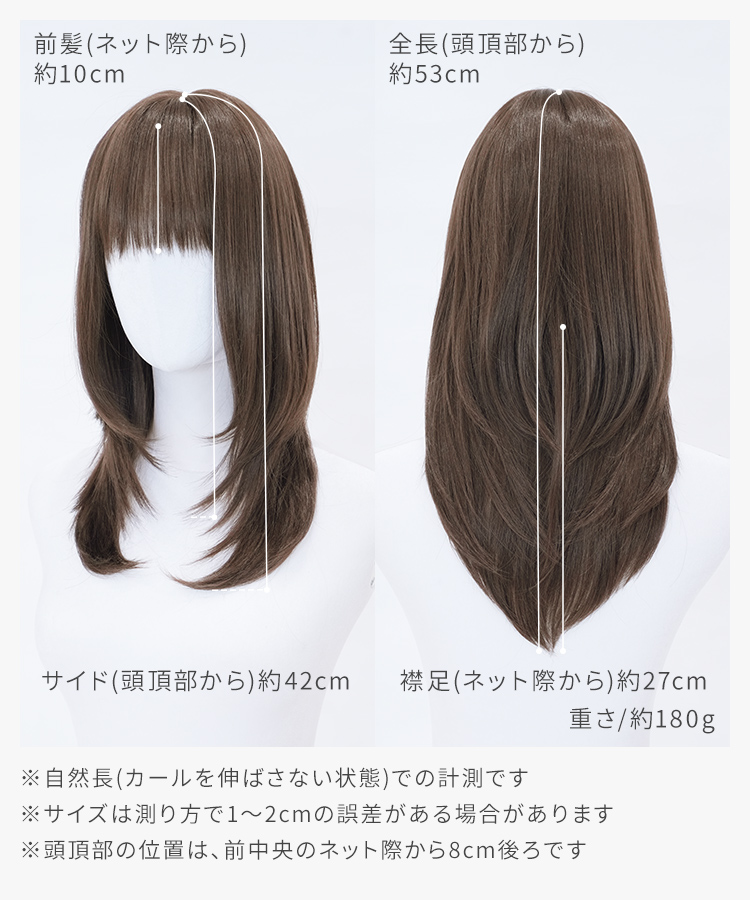3WAYマルチウィッグ ミディアムレイヤー [wgn064]のフルウィッグ時のサイズ