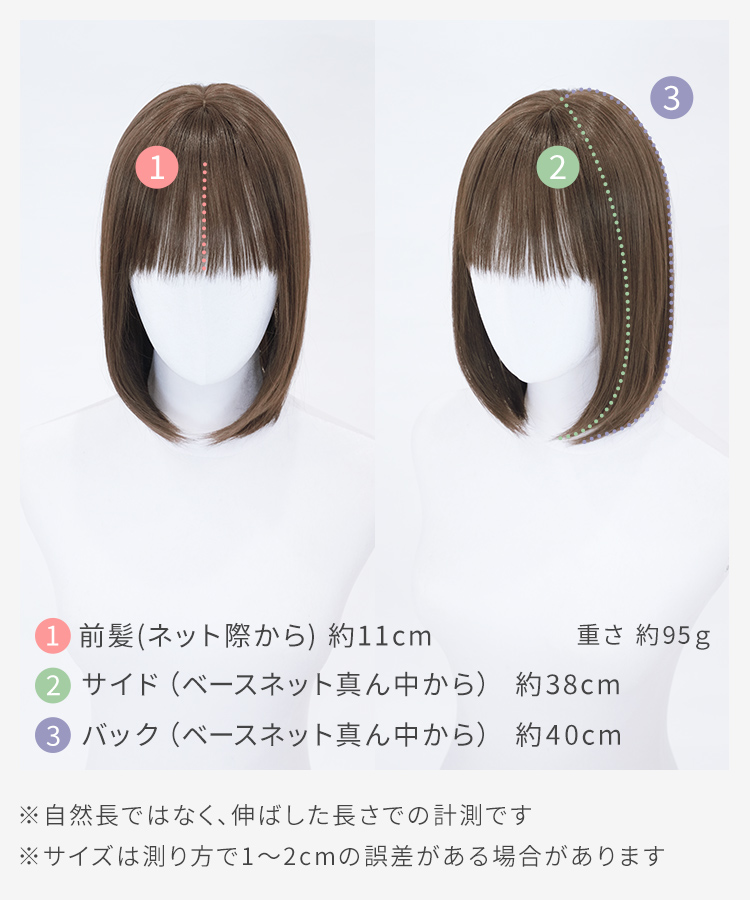 3WAYマルチウィッグ ミディアムレイヤー [wgn064]のヘアピース部分のサイズ