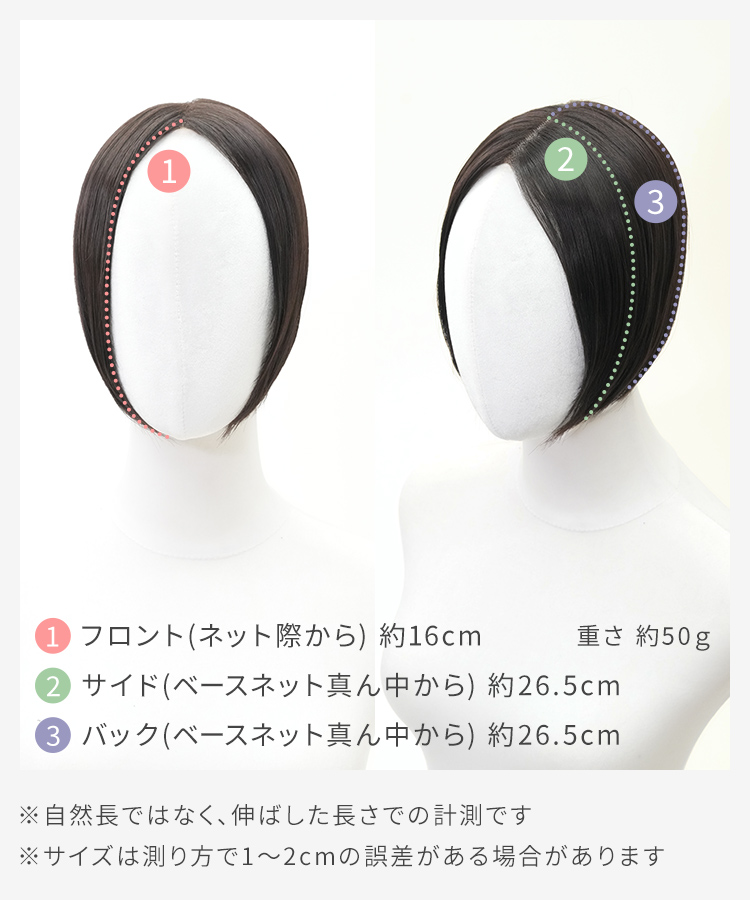 前髪なしショート 部分手植えへアピース のサイズ