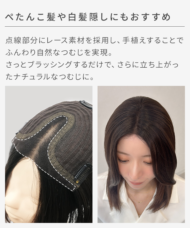 部分ウィッグ/前髪なしミディアム 部分手植えへアピース [wgt105]