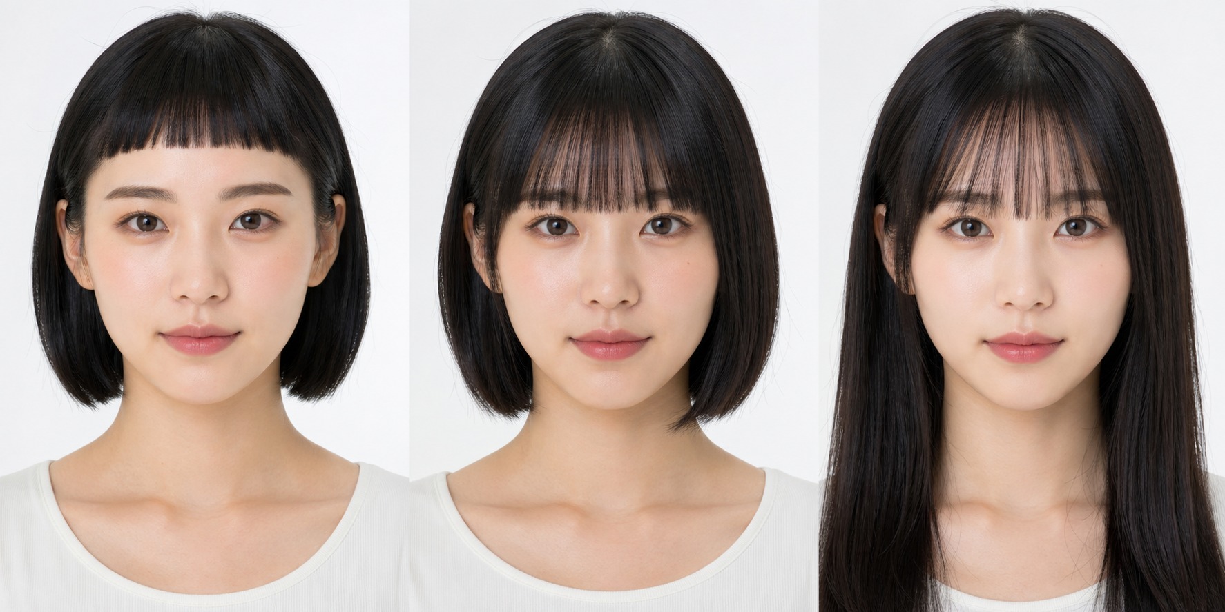前髪ウィッグの厚みや幅の違いを比較した写真