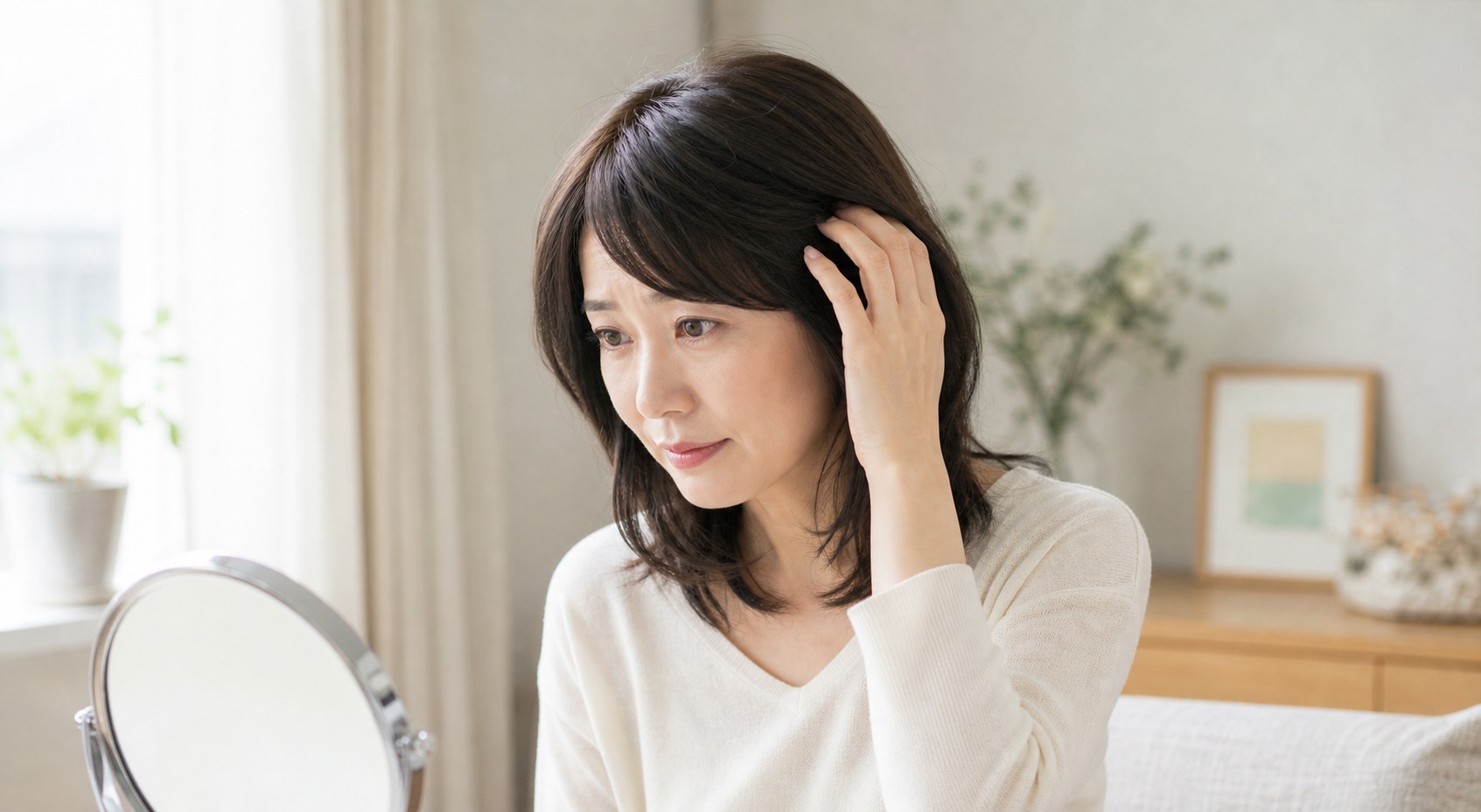 敏感肌向けにウィッグ内側の素材を比較するイメージ